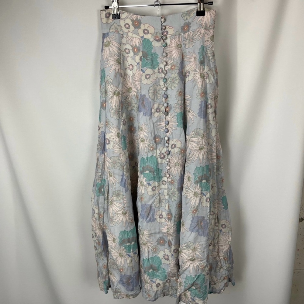 Sandro Womens Floral A Line Maxi Skirt Size 0 Blue White Cottage Core Boho